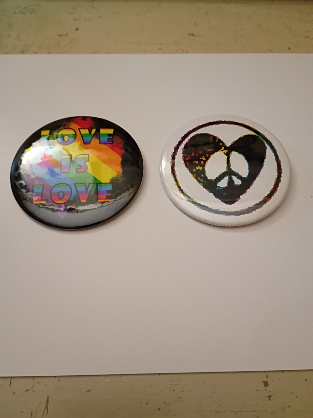 Rainbow "Love Is Love" and Peace Heart Button Pin Set